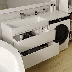 Style Line Тумба под раковину Даллас 140 Люкс Plus 2 ящика подвесная белая – фотография-3